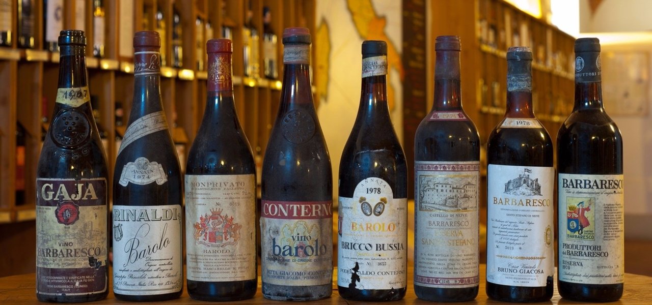 Aged Barolo bottles